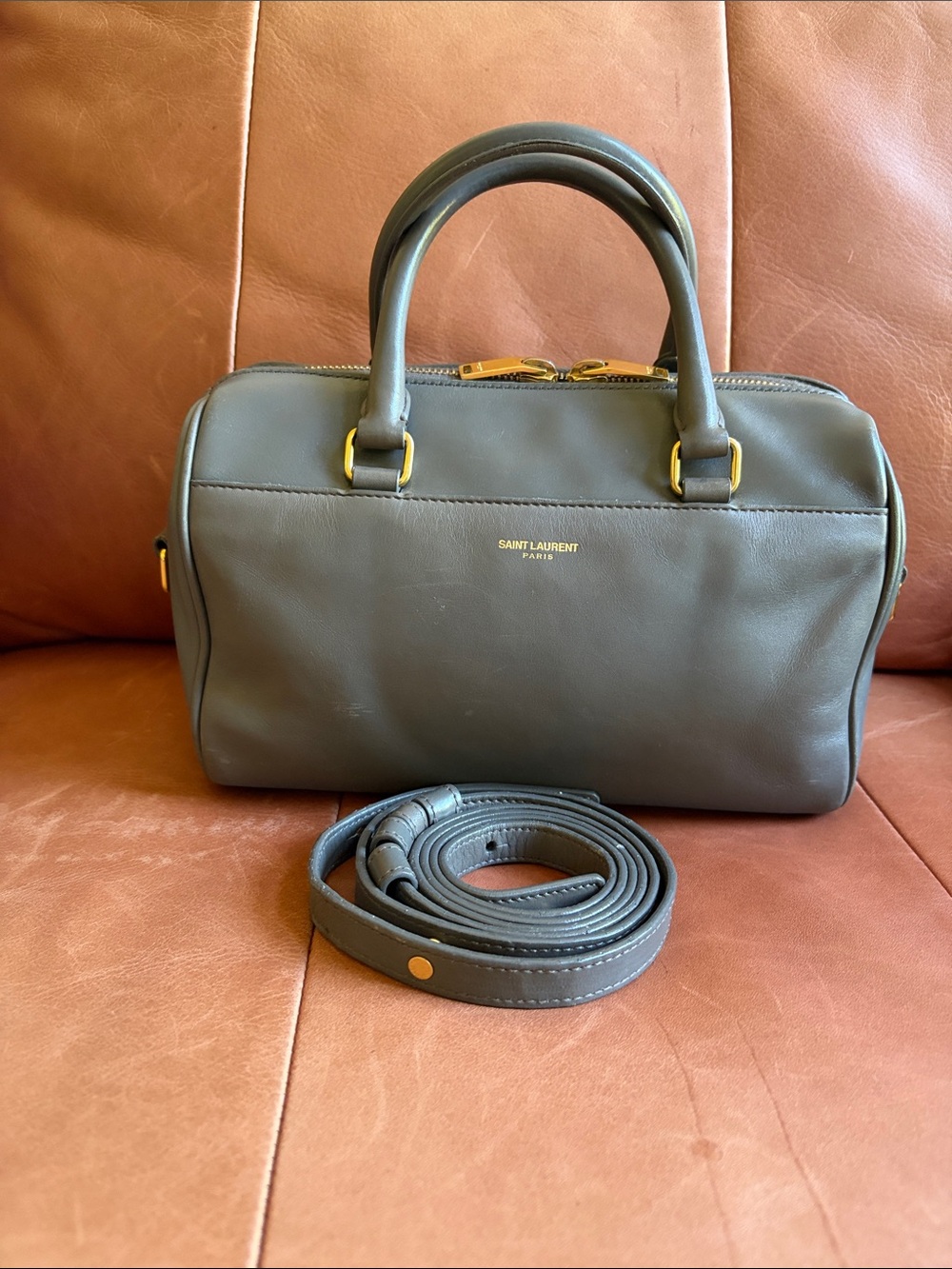 🩶💛Yves Saint Laurent Gray Leather Baby Duffle💛🩶